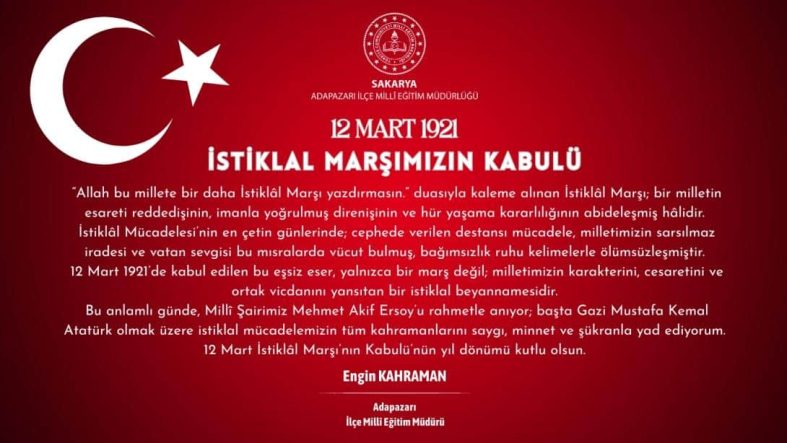 İstiklâl Marşı'nın Kabulünün 105. Yılında Engin Kahraman'dan Anlamlı Mesaj